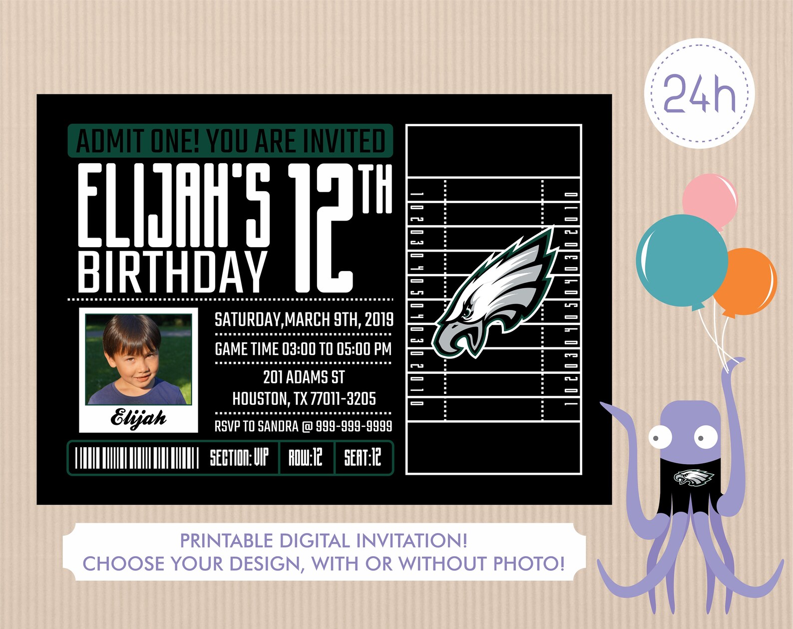 Philadelphia Eagles Invitation Birthday Invitations Eagles | Etsy