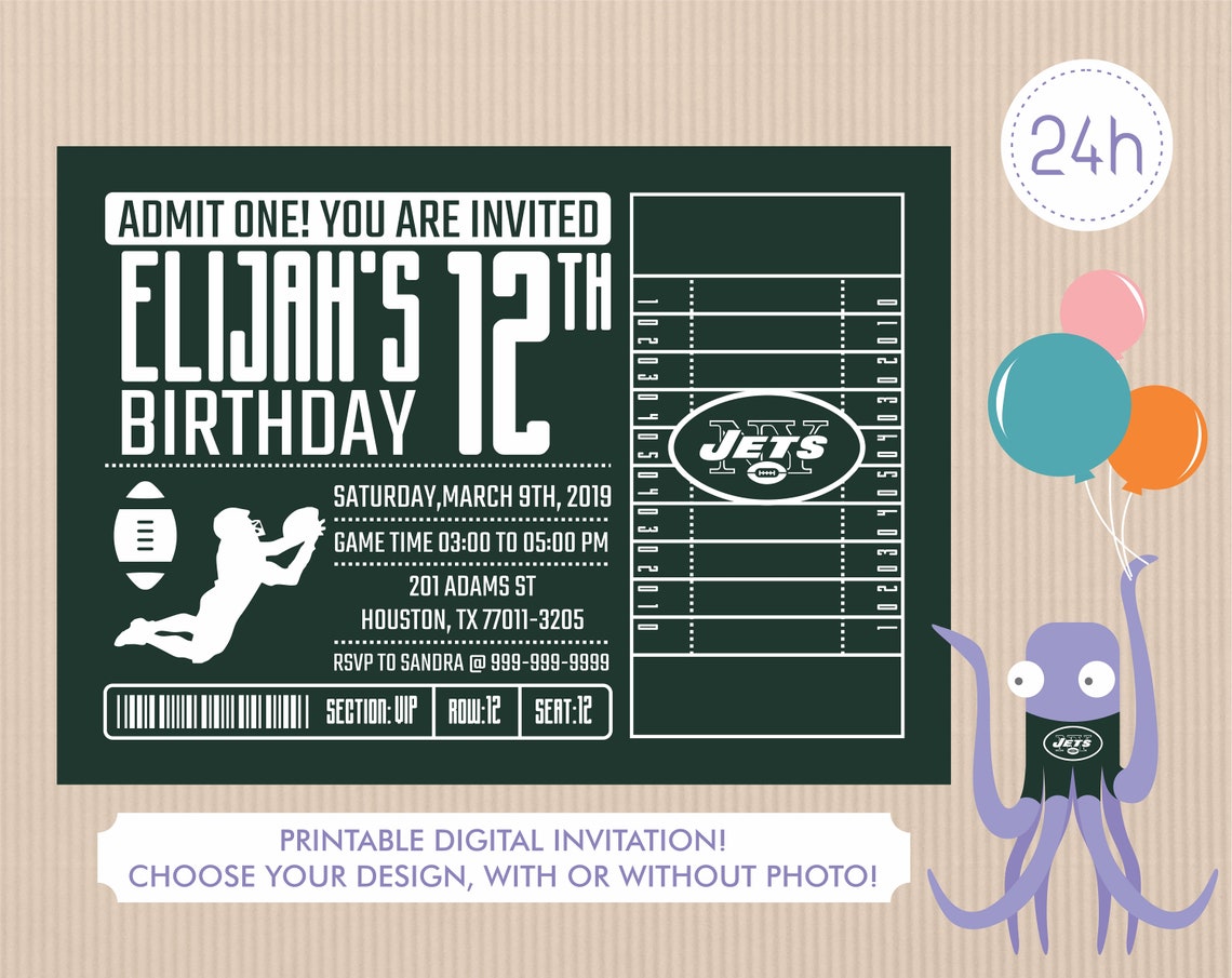 New York Jets Invitation Birthday Invitations Jets Party Etsy