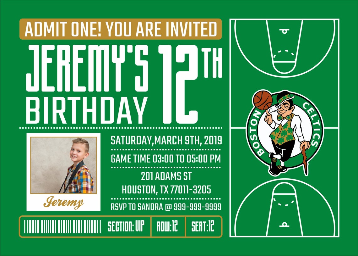 Boston Celtics Invitation Birthday Invitations Celtics Party | Etsy