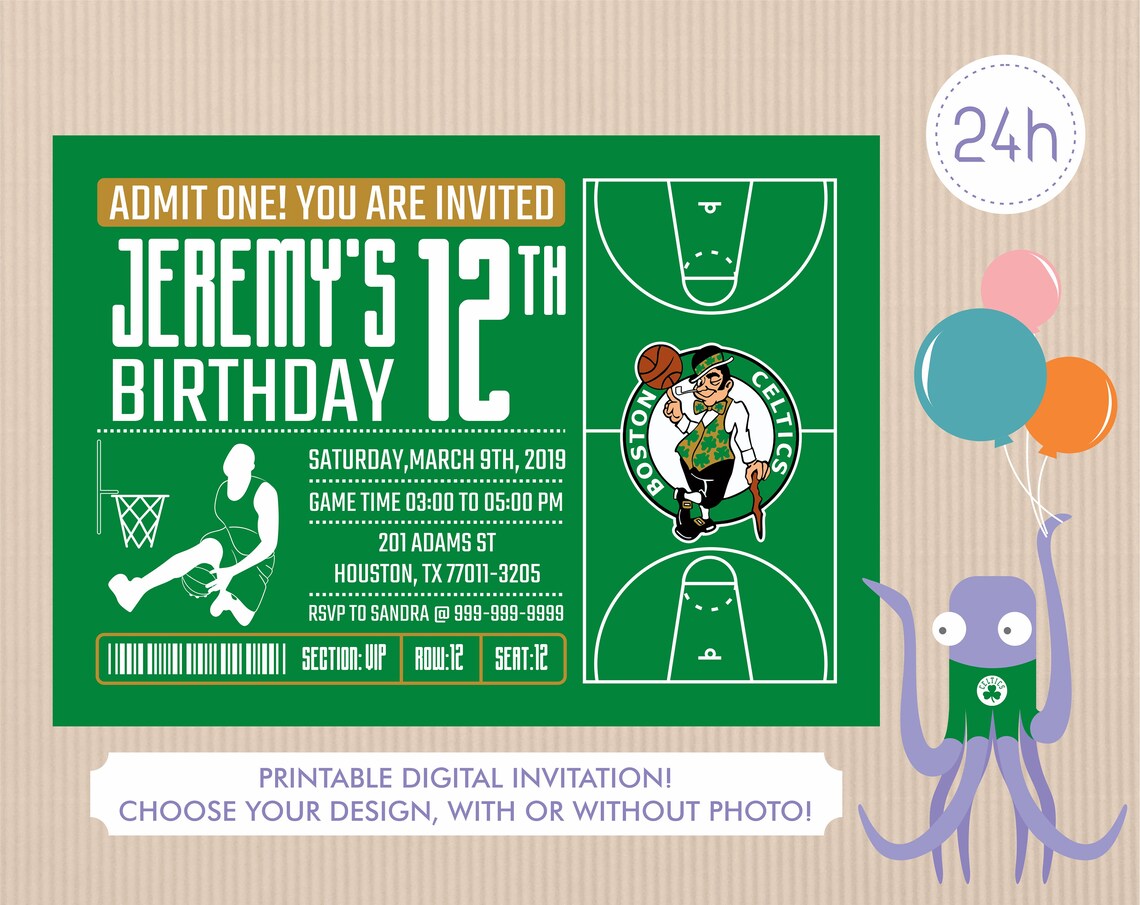Boston Celtics Invitation Birthday Invitations Celtics Party | Etsy