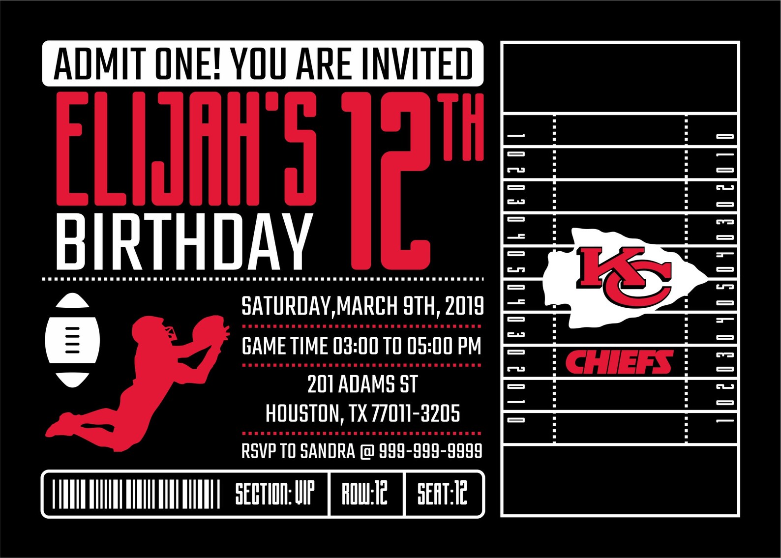Kansas City Chiefs Invitation Birthday Invitations Chiefs Etsy