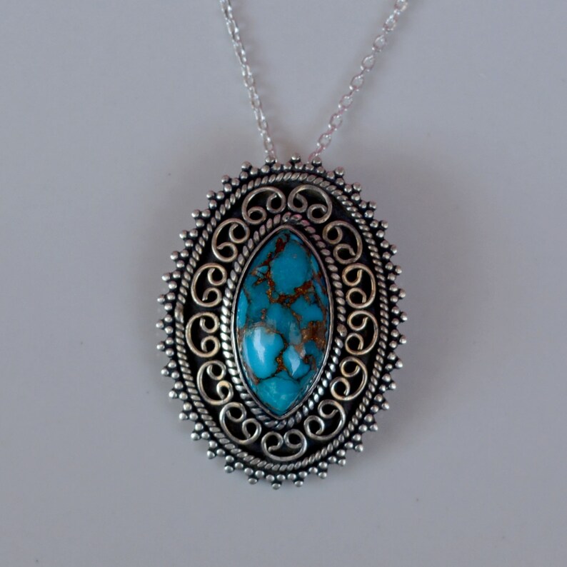 Happy Mother\u2019s Day Antique Style Handmade Natural Blue Cooper Turquoise 925 Starling Silver Necklace Amazing Genuine Necklace Jewelry