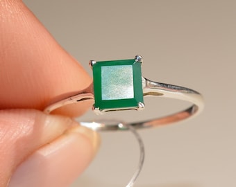 Anillo de ónix verde: anillo de promesa de plata de ley hecho a mano, talla 8