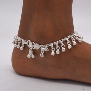 Traditional antique style sterling silver handmade solid chain anklet  with amazing noisy jingle bells belly genuine Payal jewelry