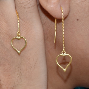 Christmas Gifts Mother’s Day Hanging Heart Gold Polish 925 Stirling Silver Solid Chain Earring Designer Hanging Heart Hoop Earring