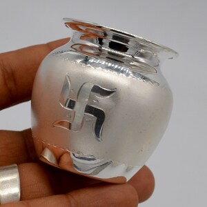 Silver Kalash with Swastik & Om | Hindu Puja Kalash | Sacred Pooja Vessel | Temple Decor | Spiritual Gift