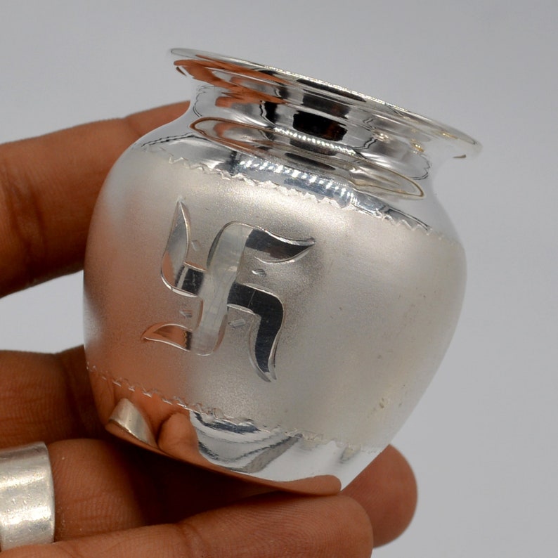 Silver Kalash with Swastik & Om | Hindu Puja Kalash | Sacred Pooja Vessel | Temple Decor | Spiritual Gift