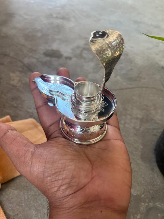 Sterling Silver Shiva Lingam Holder: Handmade Puja Jalheri Stand