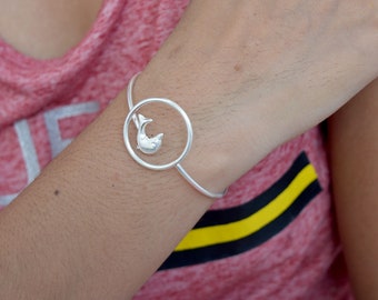 Sterling Silver Fish Bangle Bracelet | Designer Silver Jewelry | Handmade Gift for Her | Valentine’s Day Gift