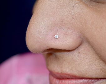 Sterling Silver Nose Stud: Straight Pin Nose Ring, 1mm Stone