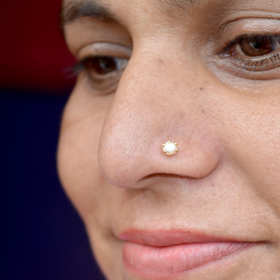 Valentine 12k Gold Nose Pearl Clip Pin Nose Stud Nose Pearl