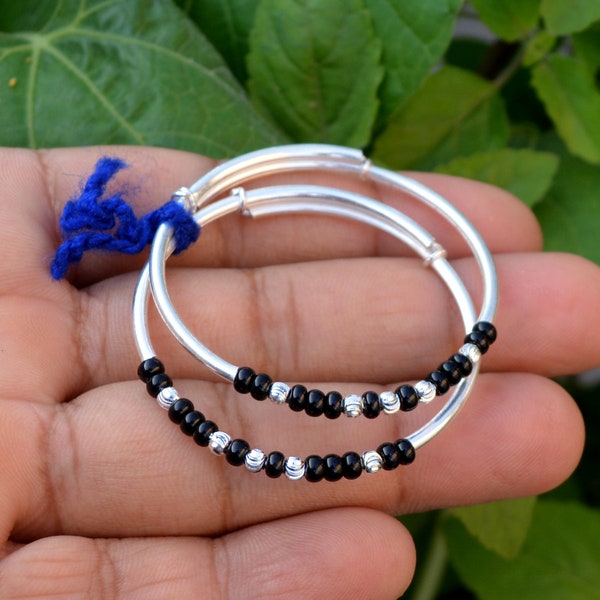 Baby protection bangle Mother’s Day 75% Silver Traditional Nazariya Baby Bangles Baby Kade Black & Silver Beads Silver Bracelet