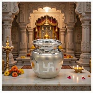 999 Pure Fine Silver Kalash with Swastik & Om | Hindu Puja Kalash | Sacred Pooja Vessel | Temple Decor | Spiritual Gift image 3