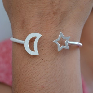 Valentine silver Bangle. Silver Designer Star Moon Bangle. Woman Silver Bangle. Silver Bangle Men&#39;s Silver Jewelry Silver Bangle Couple gift