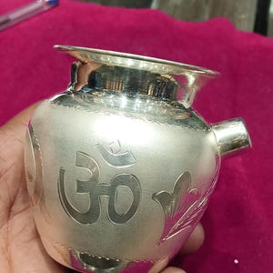 Kalash Pure Silver Om and Swastik Design Kalash, Pure Silver Kalash Pot for Puja, unique special silver puja article, Milk and Water Kalash