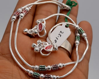 Tobillera de plata de ley hecha a mano con cascabeles: joyería para la danza del vientre india