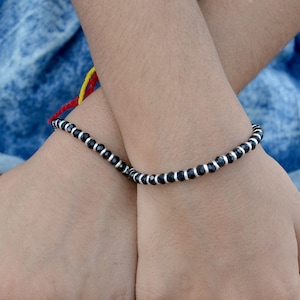 925 New Born Baby Nazariya Adjustable Bracelet, Pure Silver Black Bead Nazariya Bangle Braclet for Kids, Handmade Baby Bracelet