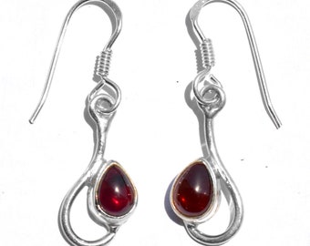 925 Sterling Silver Pear Red Gemstone Dangle Earrings