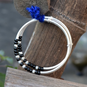 925 Sterling Silver Baby Bracelet With Black Beads ,Baby Nazariya Bracelet ,Kada For Baby,Protection Baby Kada,Gift For kids