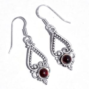 Sterling Silver Red Gemstone Earrings: Handmade Dangle Jewelry