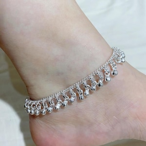 Traditional antique style 925 sterling silver handmade chain anklet with amazing noisy jingle bells belly payal jewelry for girls / womens