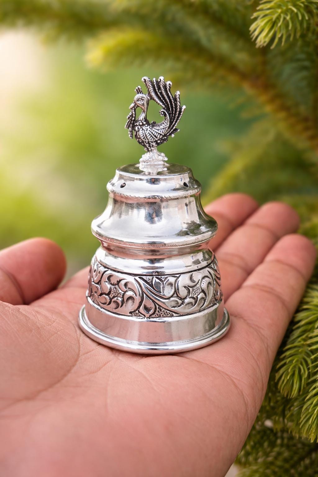 925 Sterling Silver Peacock Agarbatti Stand, Handcrafted Incense