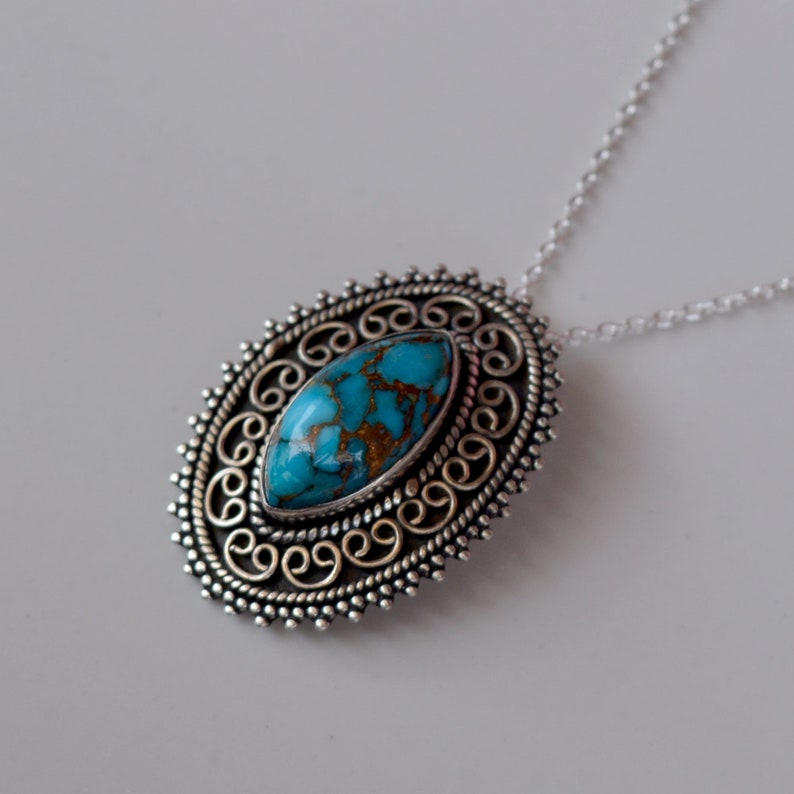 Happy Mother\u2019s Day Antique Style Handmade Natural Blue Cooper Turquoise 925 Starling Silver Necklace Amazing Genuine Necklace Jewelry