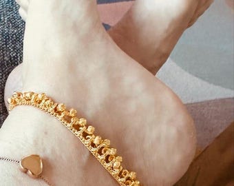 925 Sterling Silver Anklet for Women, Traditional Indian Payal, Bridal Anklet, Foot Jewelry, Wedding Gift, Silver Gold Polished, 10 inches