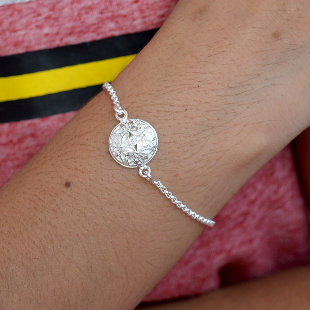 Valentine Bracelet Silver Flower Bracelet. Woman Silver