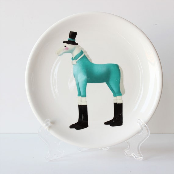 Ceramic Horse Plate Christmas Children S Design Cake Etsy