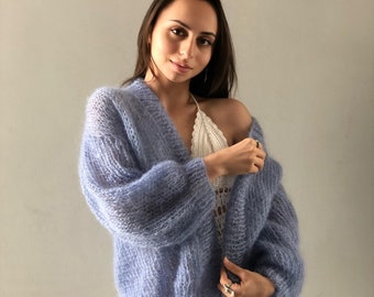 Thin Mohair Cardigan “Blue Sky”