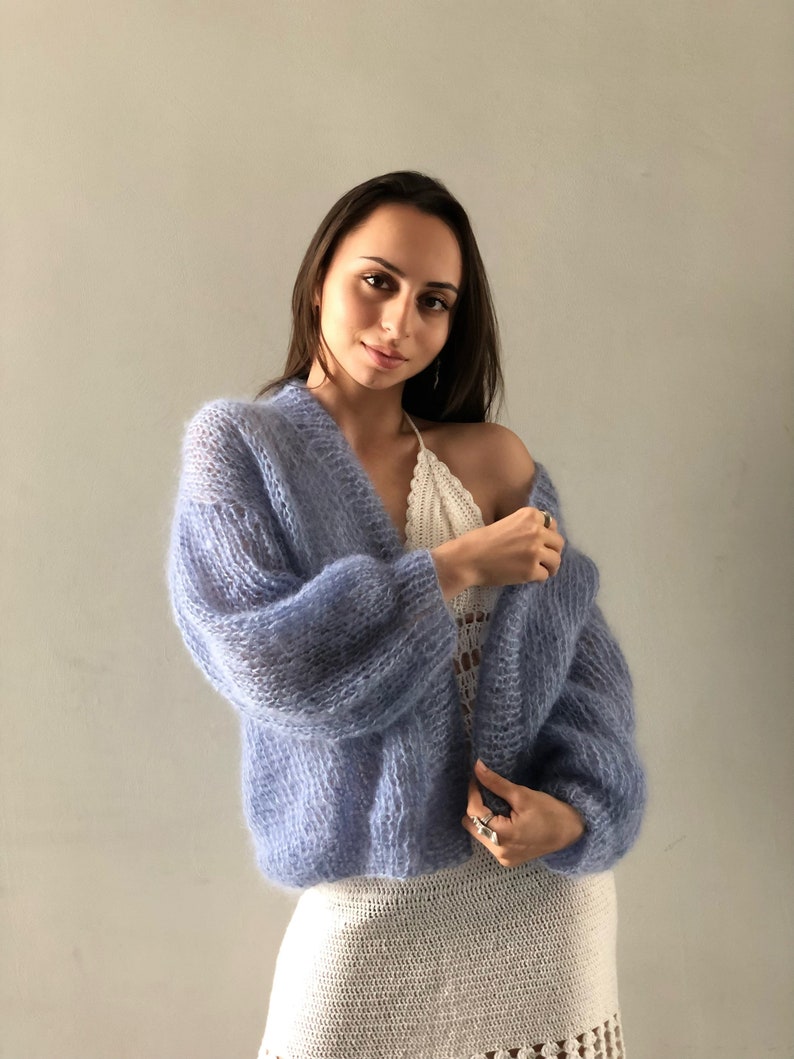 Thin Mohair Cardigan Blue Sky image 1