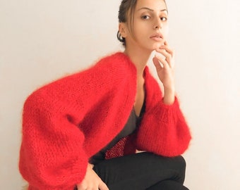 Cashmere mohair hand knitted cardigan