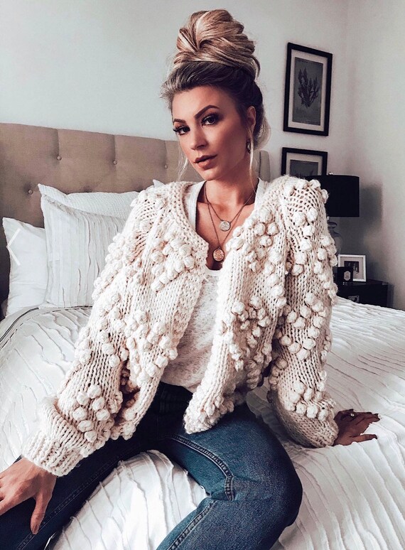 Handmade Dreamy Pompom Cardigan Heart 