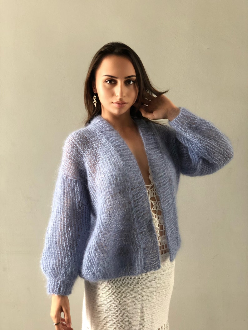 Thin Mohair Cardigan Blue Sky image 2