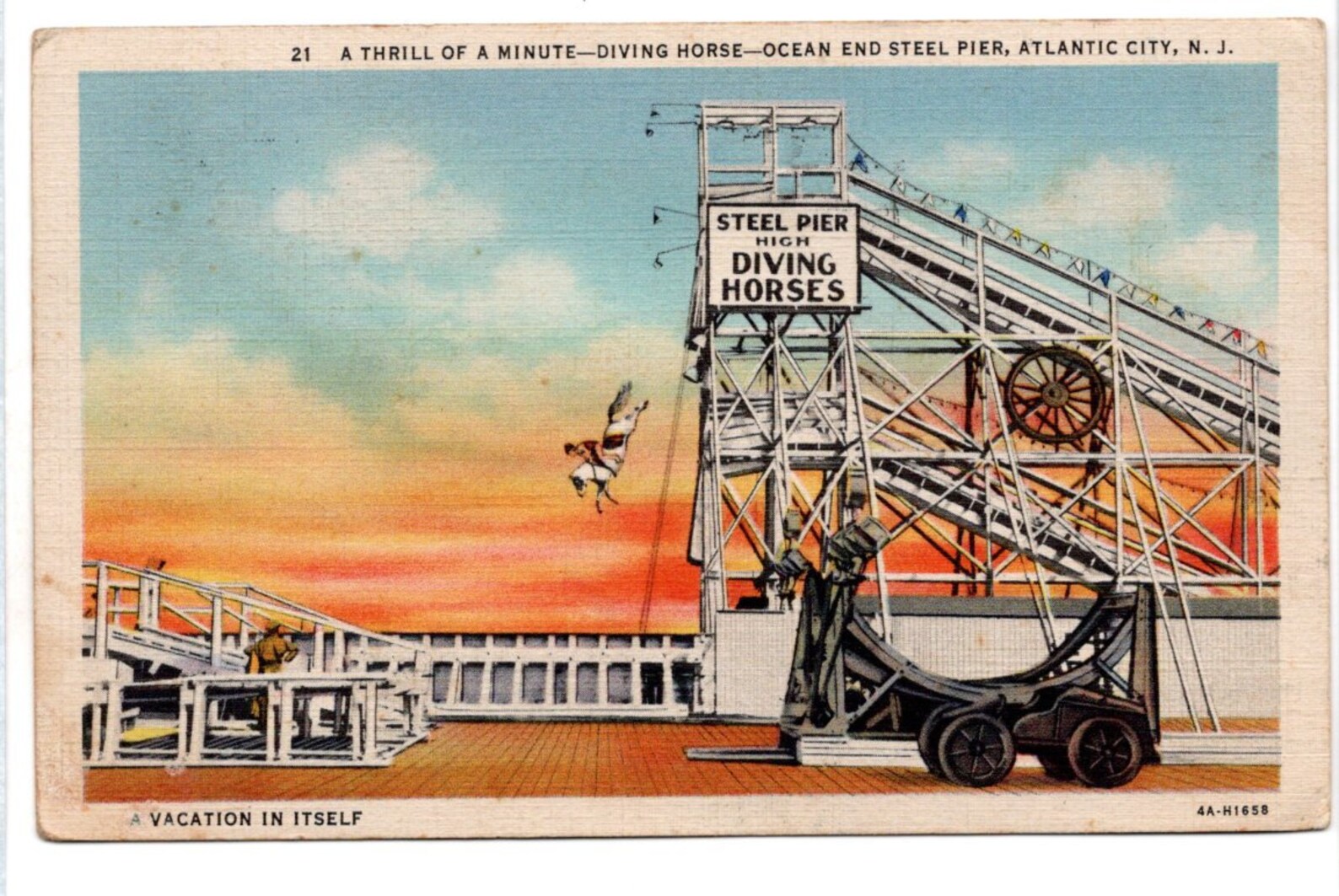 Steel Pier High Diving Horses Atlantic City N.J. Lino Postal Etsy