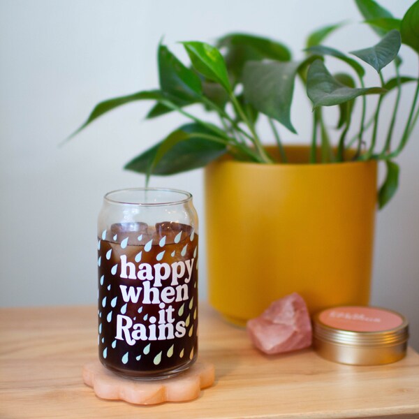 Happy When it Rains 16oz Cup  | Rain Lover Mug | Seattle Mug | PNW Mug | Rainy Day Mug | Iced Coffee Mug | Washington State Mug|Beer Can Mug