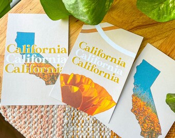 California Postcards | Retro Postcard | Friendship Card | Blank Note Card | All Occasion Card | Poppy Card | Retro Art