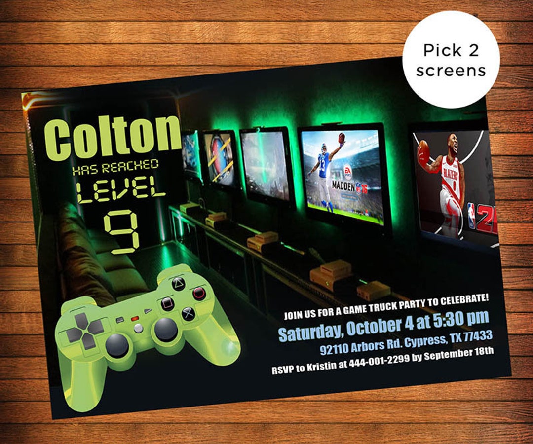 Video Game Truck Birthday Invitation: Gamer Party, Level up
