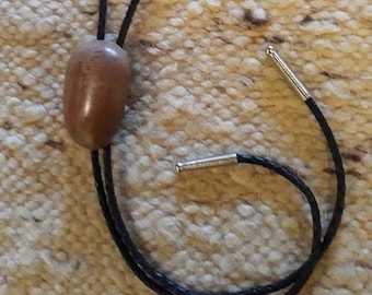 Wood Bolo Tie - Large Wooden Slide - Western Wear - String Tie - New Handmade Wood and Leather