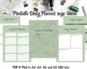Sage green printable planner to use as a planner template for Tablet/Ipad or a printable planner/agenda  (PDF A4,A5,A6, US letter size)
