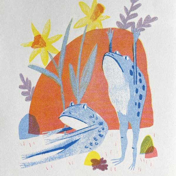 Frog Stretching Riso Print