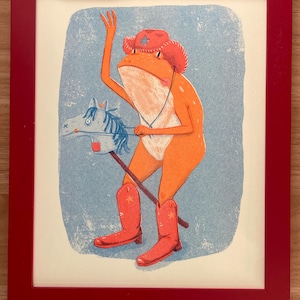 Cowboy Frog Risograph Print, 8x10