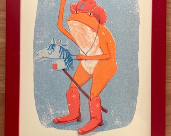 Cowboy Frog Risograph Print, 8x10