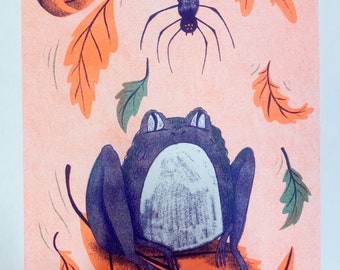 Spider and Frog Riso Print