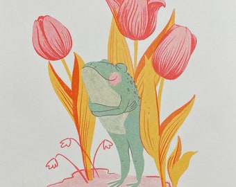 Hugs in the Tulips Riso Print