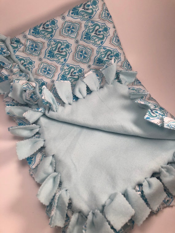 Blue white Paisley Cotton Blue Fleece Blanket Etsy
