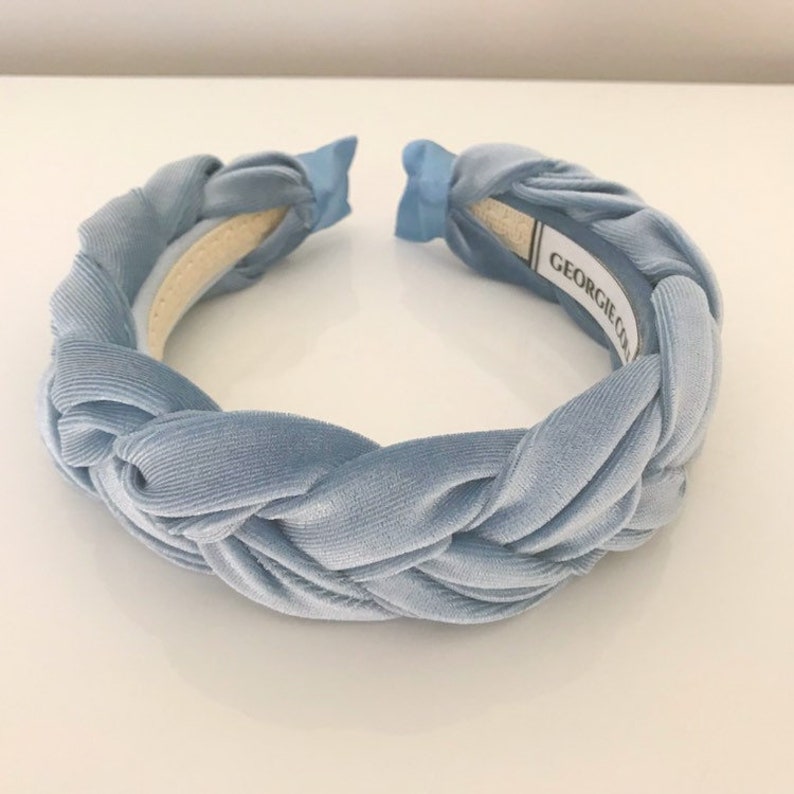 Velvet Baby Blue Braided Headband Blue Velvet Headband Etsy