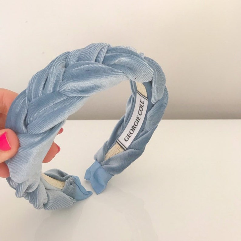 Velvet Baby Blue Braided Headband Blue Velvet Headband Etsy