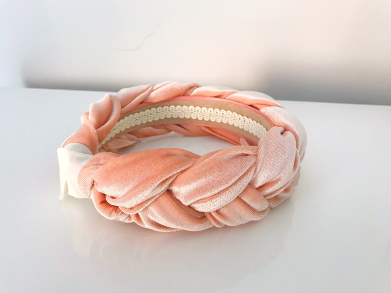 Peach Glossy Velvet Headband Peach Braided Headband Etsy UK